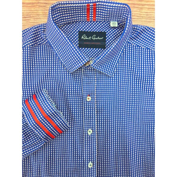 Robert Graham Mens Tailored Fit Checkered Dress Shirt 2XL - Picture 4 of 9